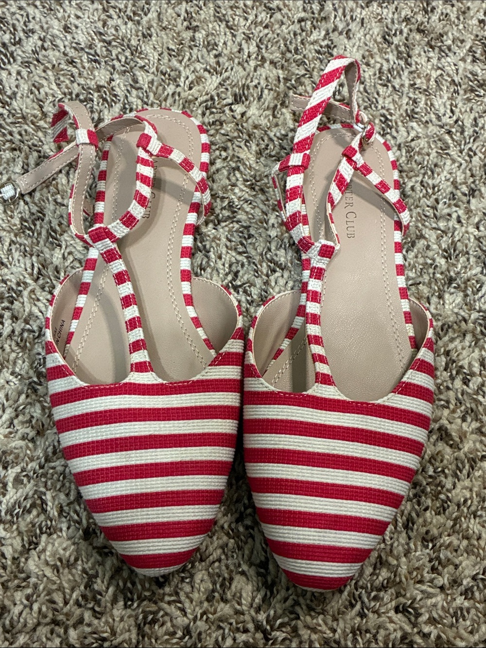 Charter Club Red & White Striped Pointed-Toe Slingback Flats